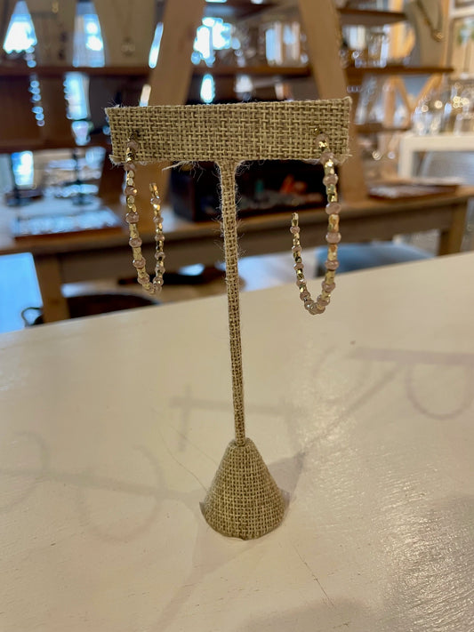 Gold & Pink Beaded Hoop Earrings
