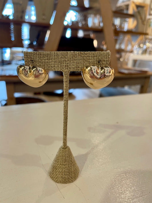 Large Domed Heart Gold Earrings