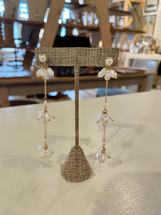 Pearl Flower Gold Droplet Earrings