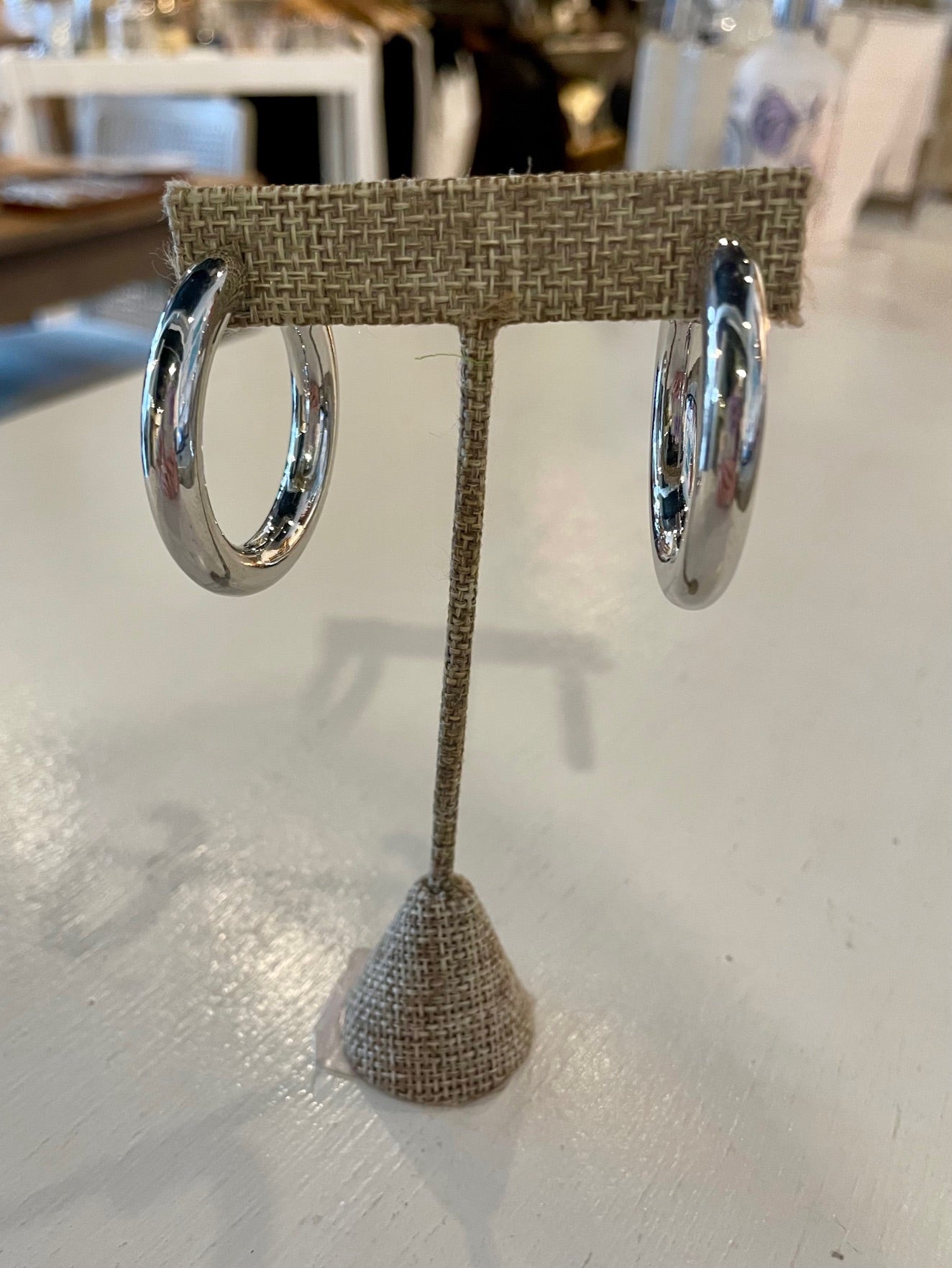 Thick Medium Silver Hoop Earrings