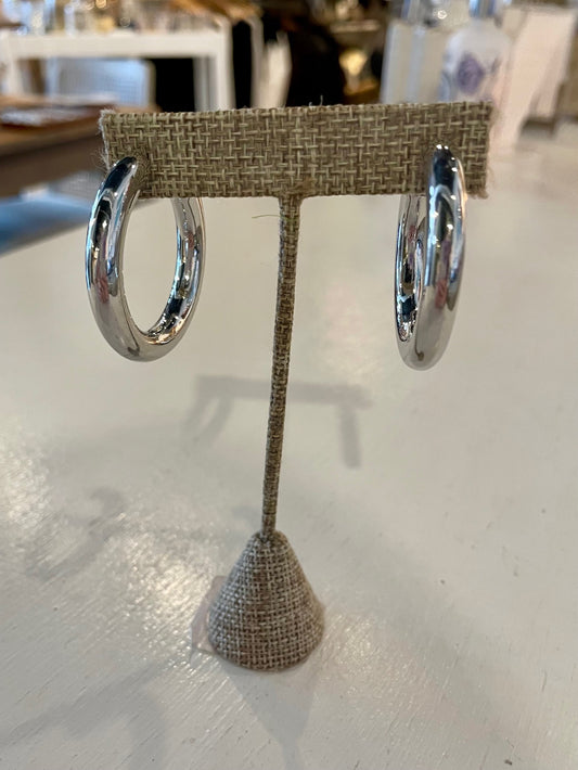 Thick Medium Silver Hoop Earrings