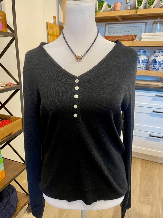 V-Neck Button-up Knit Top