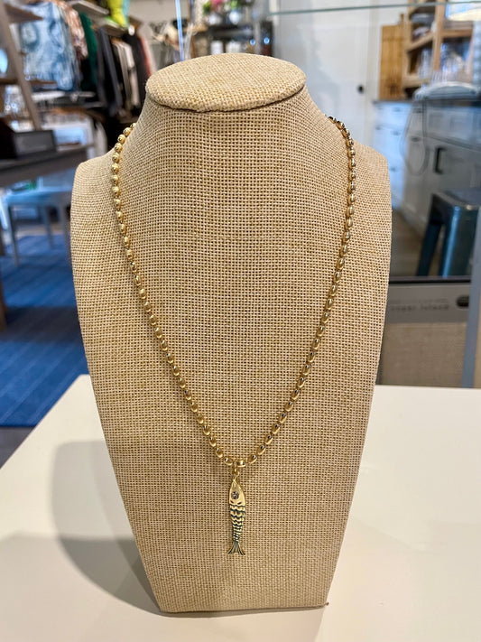 Blue & Gold Fish Necklace