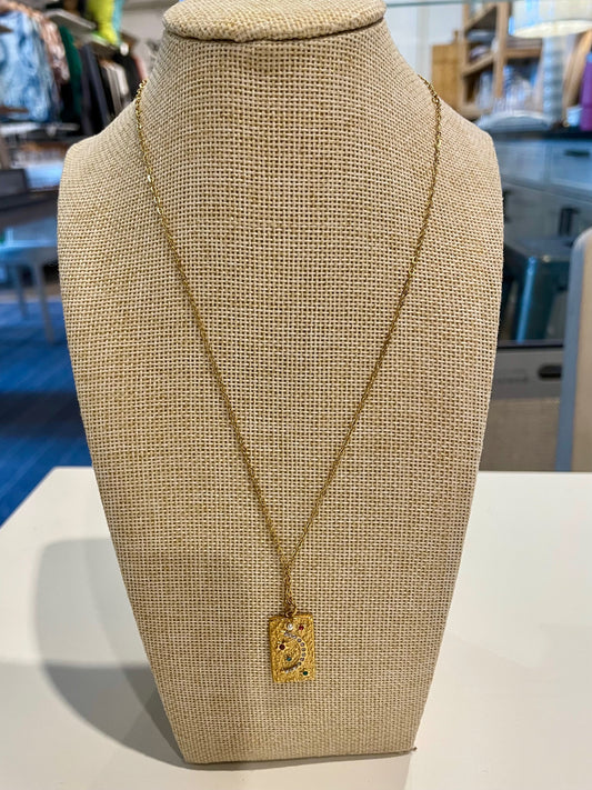 Moon & Stars Rectangular Pendant Necklace