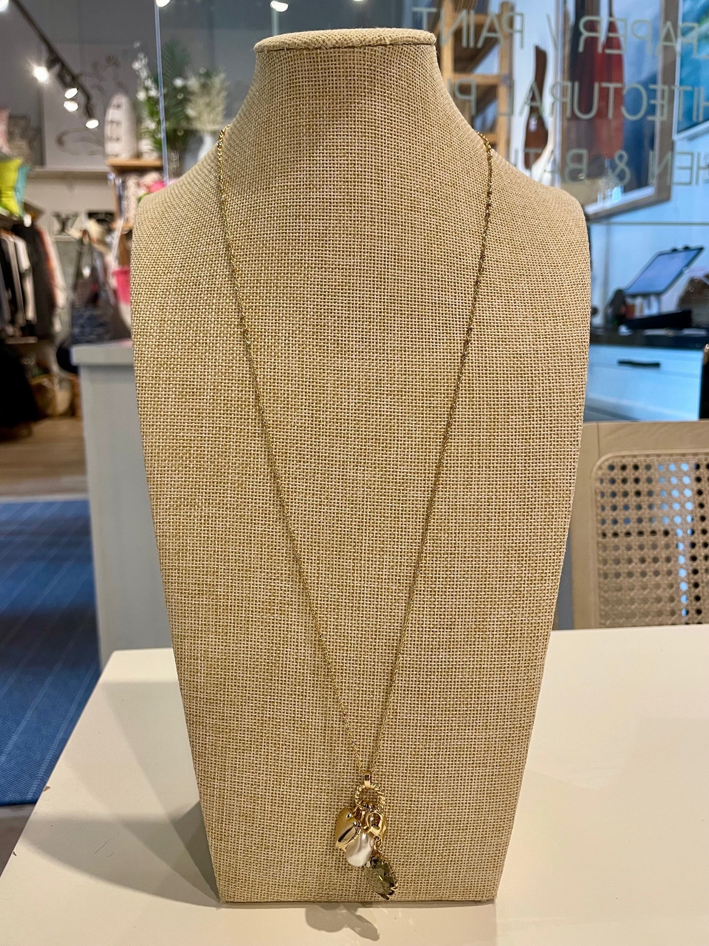 Variety of Charms Long Gold Necklace