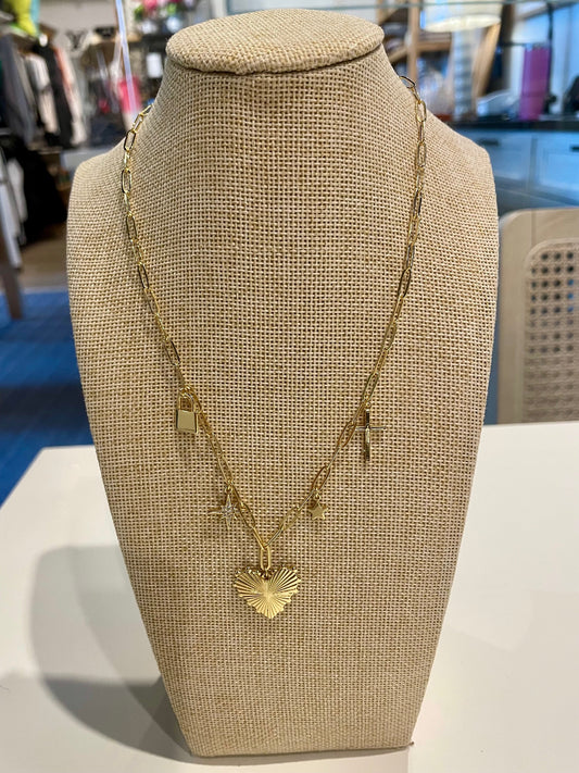 Sunburst Heart Charm Necklace
