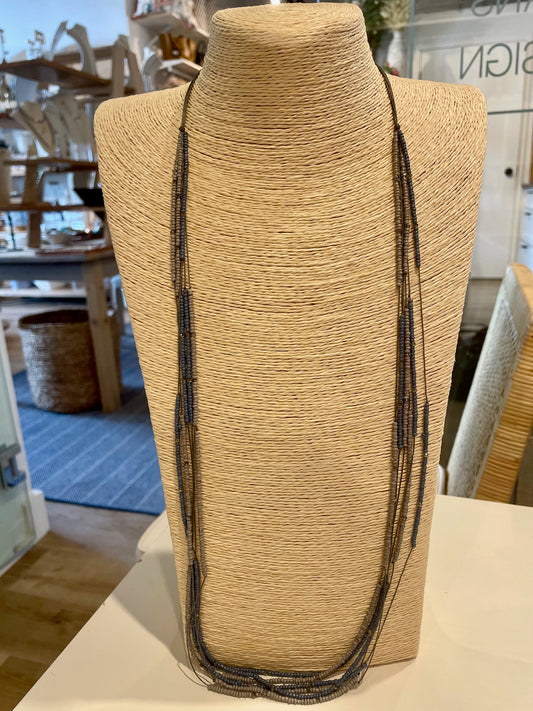 Midnight Gray Layered Beaded Necklace