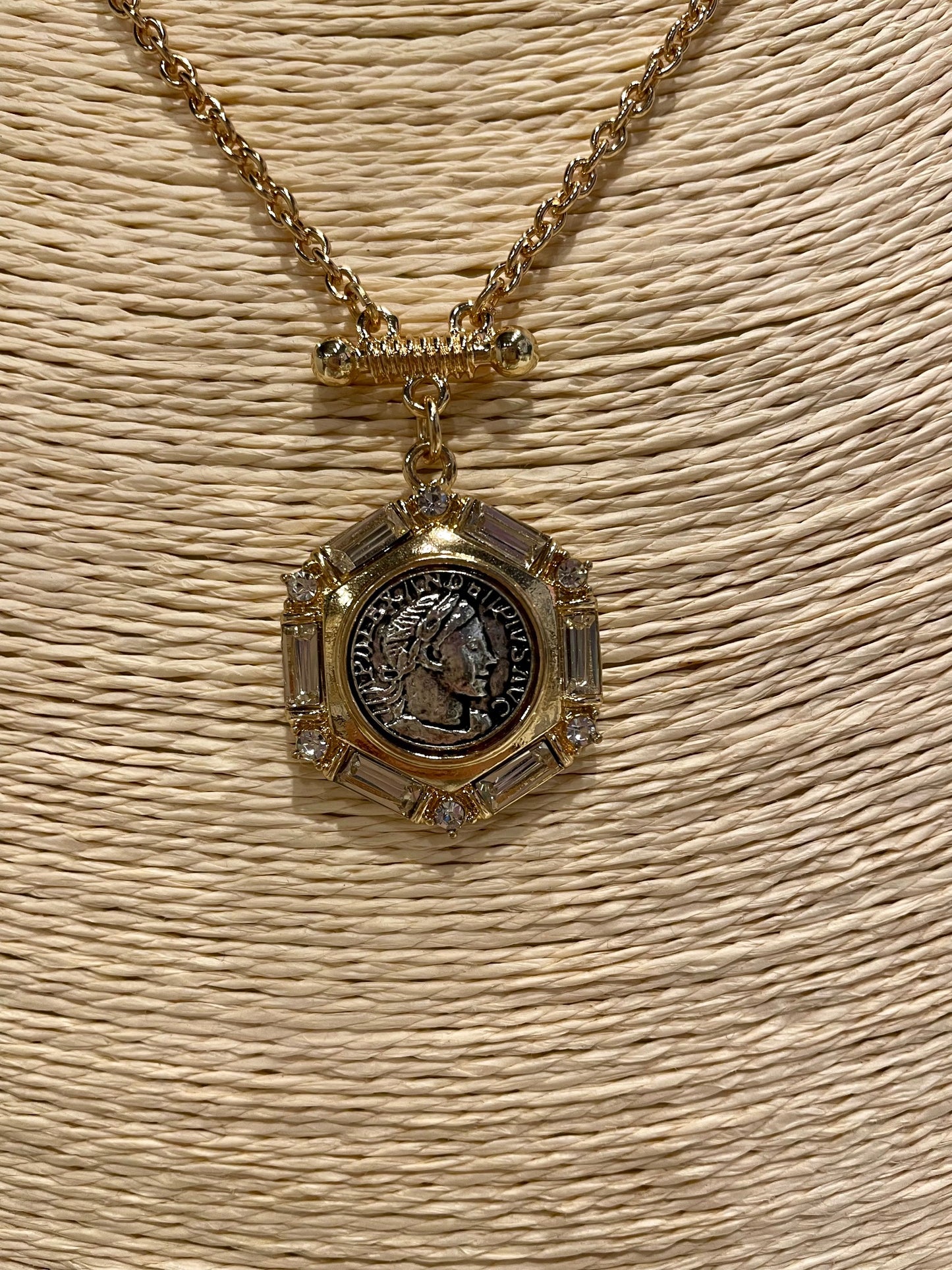 Long Coin Pendant Gold Necklace