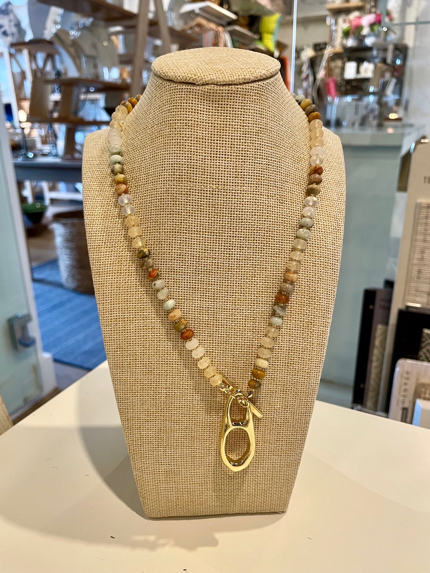 Gold Drop Earthstone Beaded Necklace
