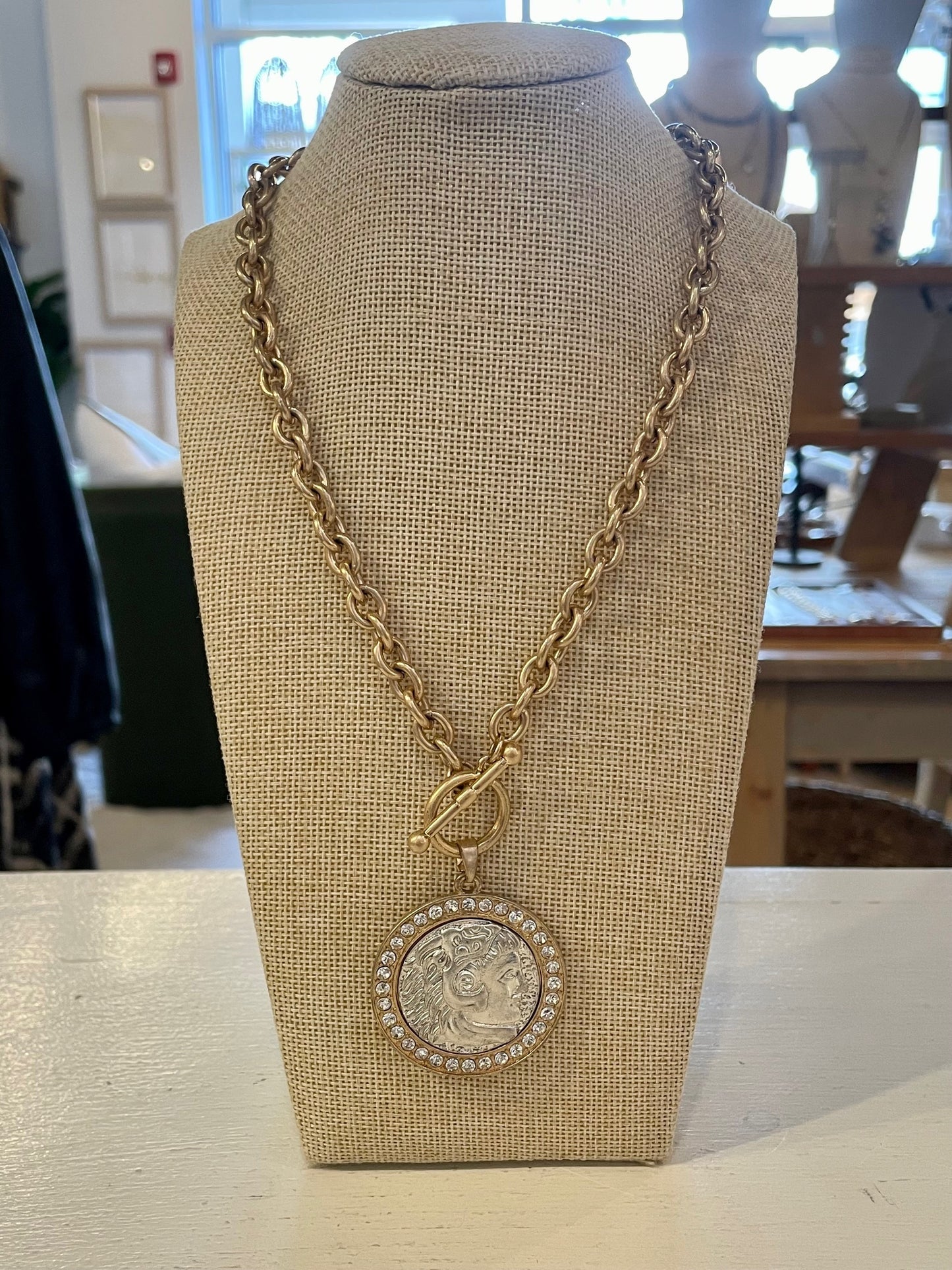 Mixed Metal Coin Pendant Necklace