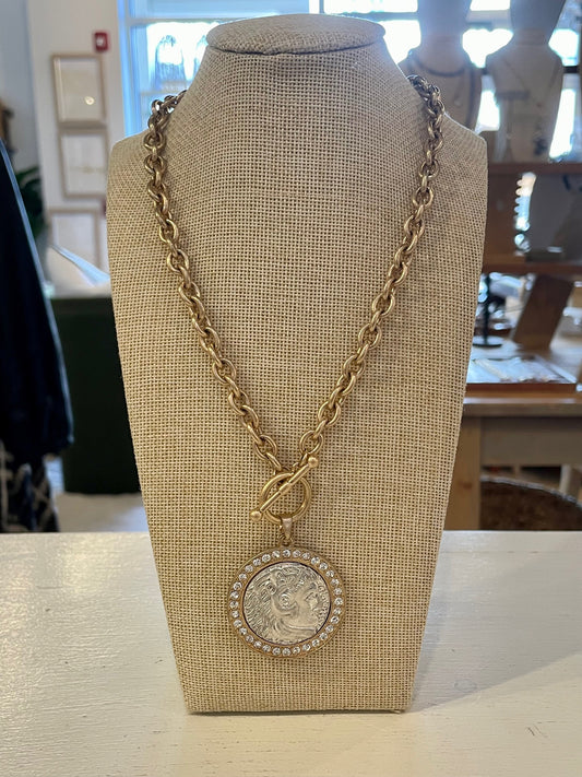 Mixed Metal Coin Pendant Necklace