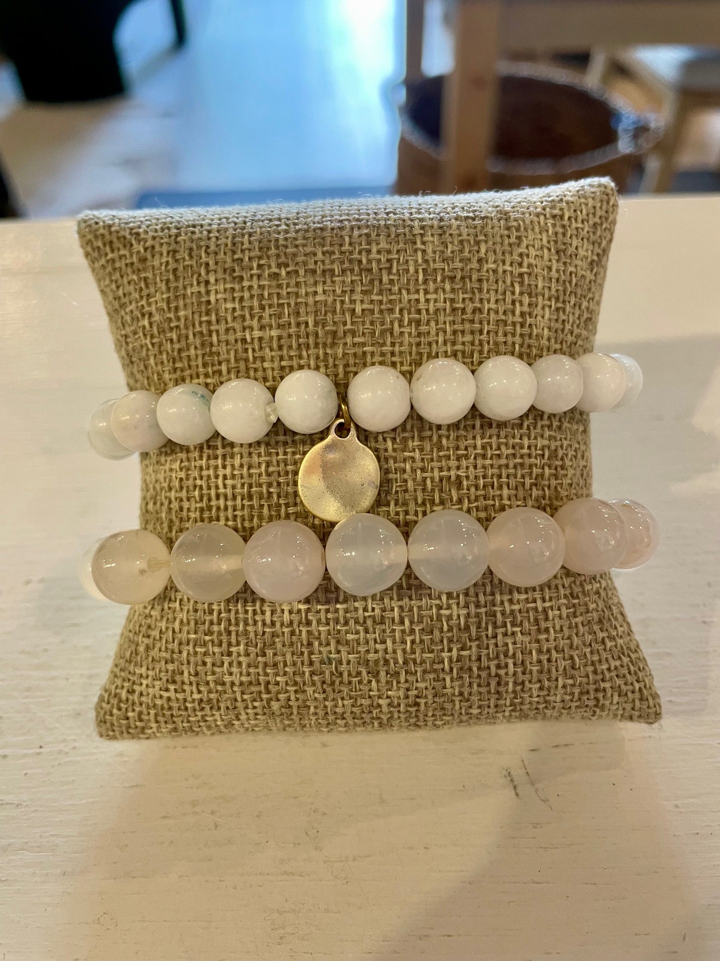 White Beaded Bracelets Set of 2