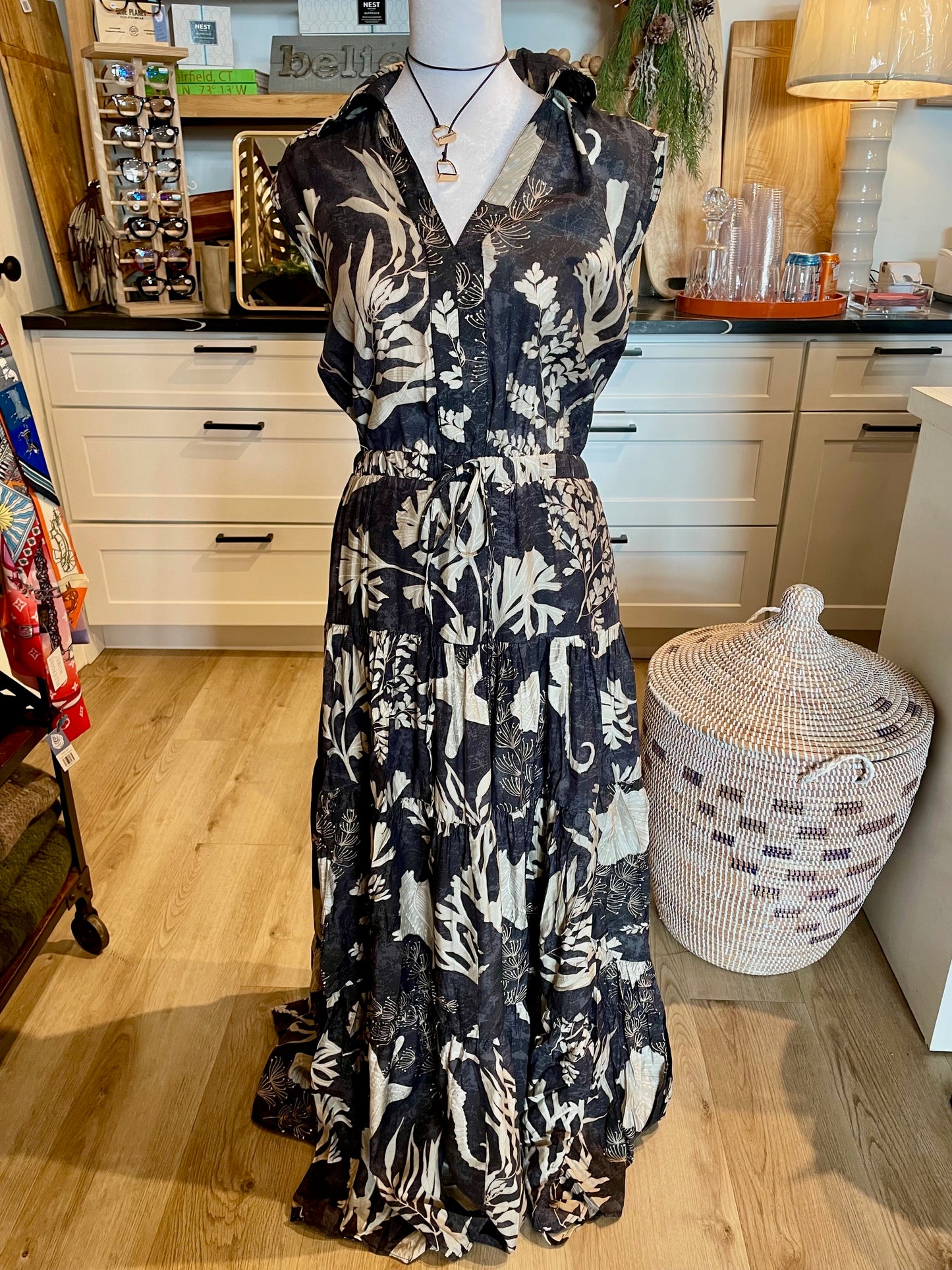 Sea Cream & Black Maxi Dress