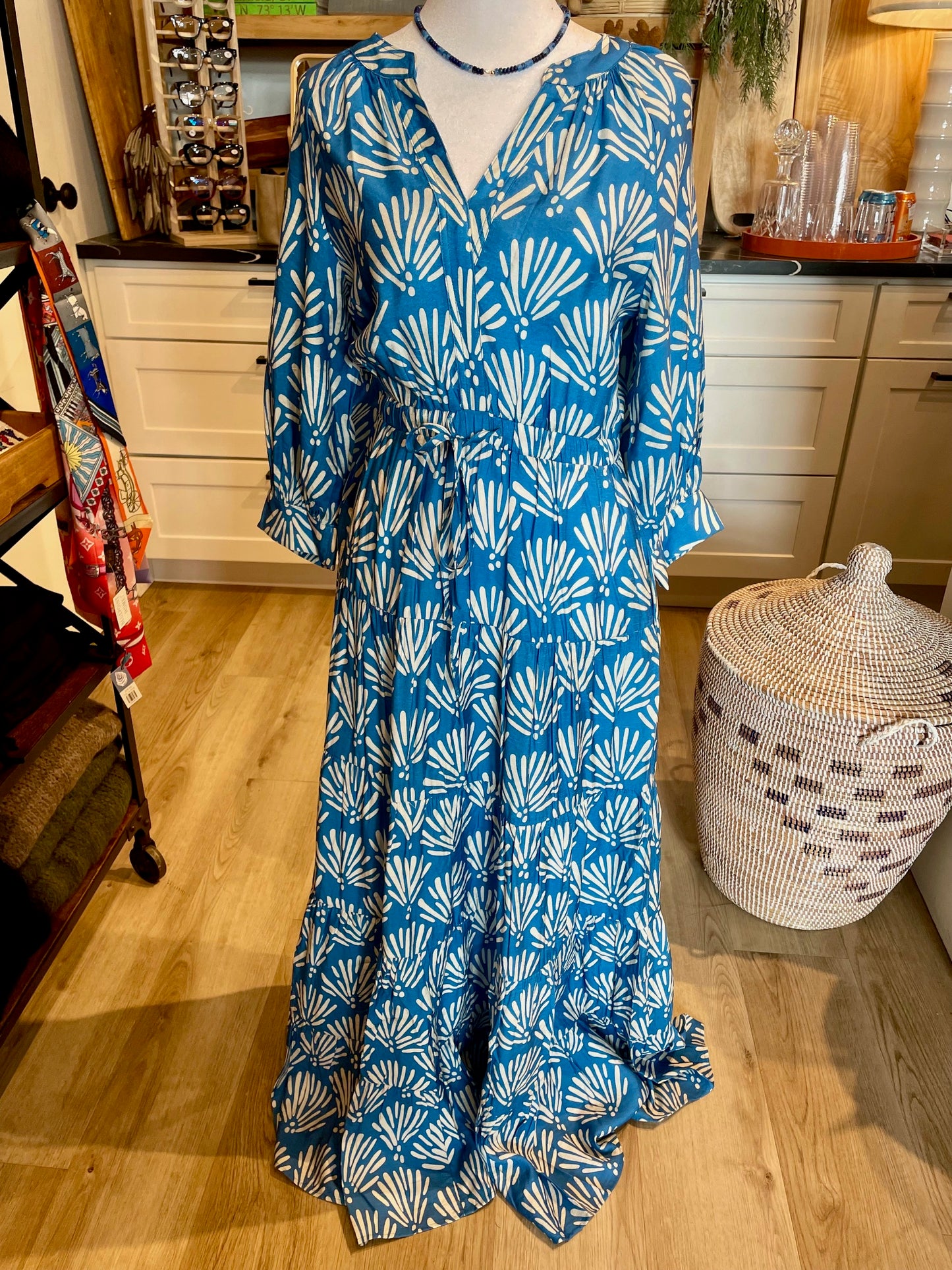 Blue Palm Maxi Dress