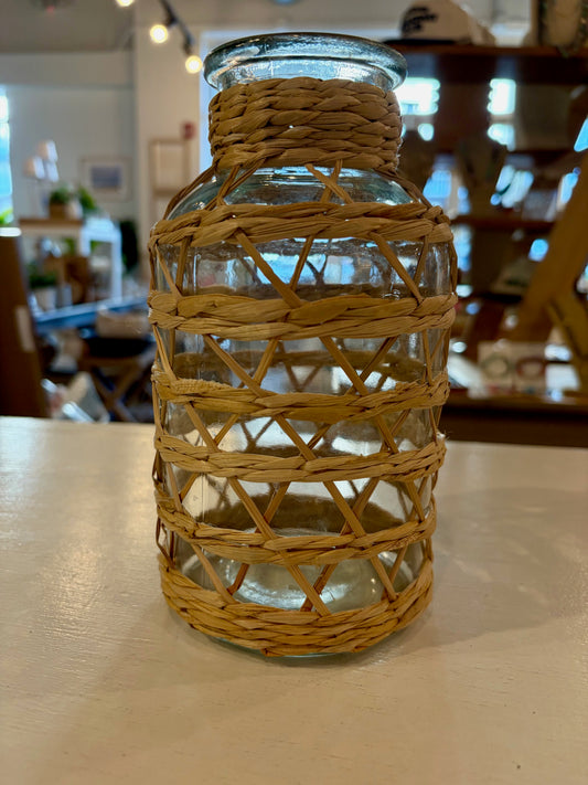 Rattan Wrapped Glass Vase