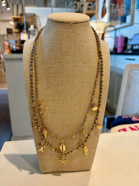 Layered Gray & Gold Shell Necklace