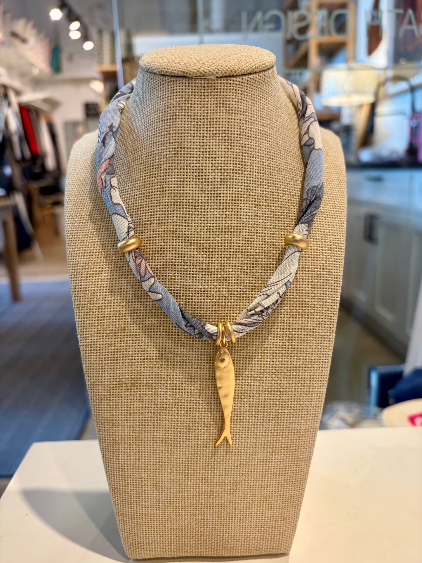 Gold Fish Scarf Necklace