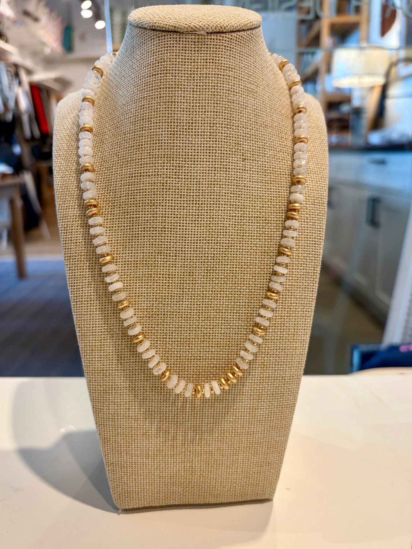 Gold & White Beaded Necklace