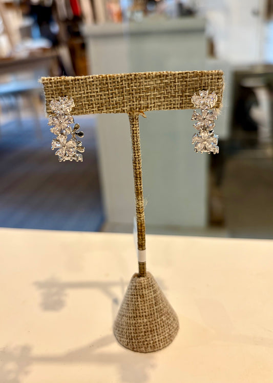 Silver Sparkly Flowers Hoop Earrings