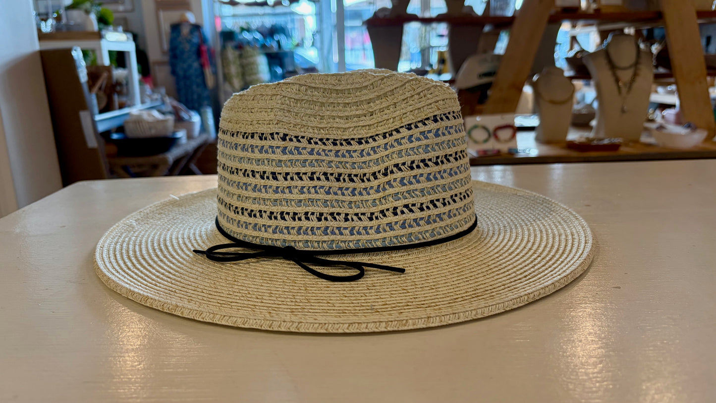Blue Bow Beige Sun Hat