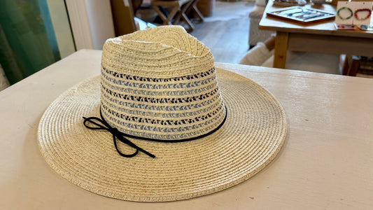 Blue Bow Beige Sun Hat