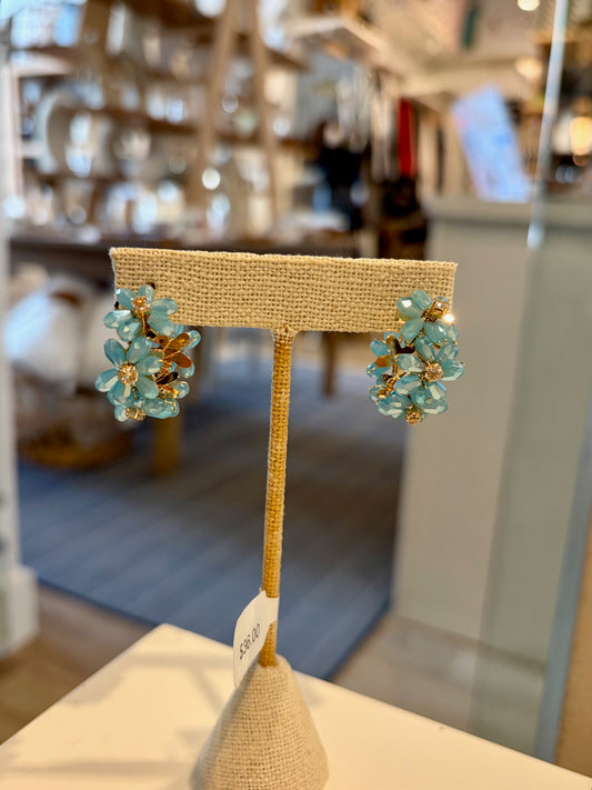 Blue Flowers Hoop Earrings