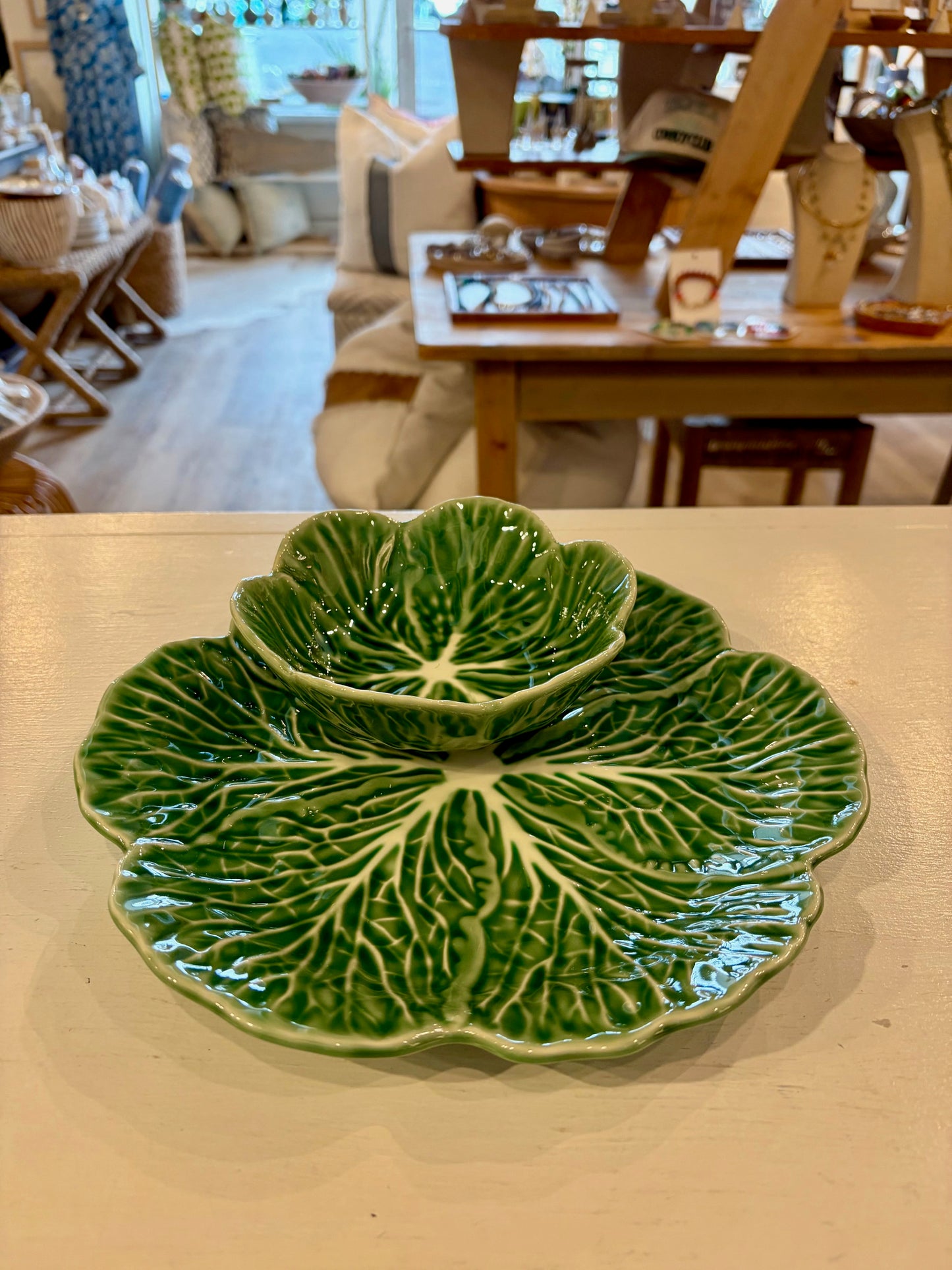 Cabbage Leaf Crudite Plate & Bowl Set