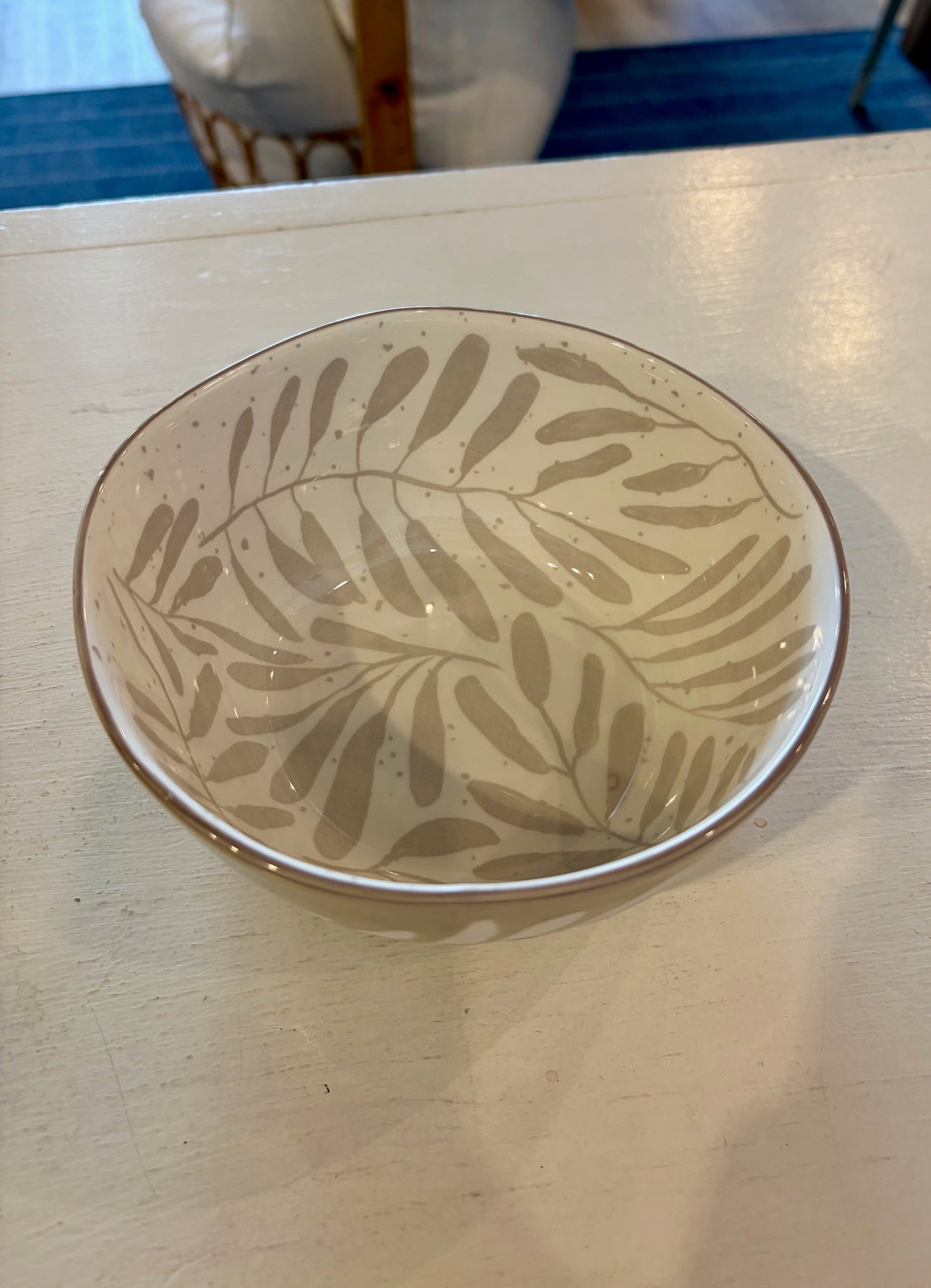 Gray & White Leaves Bowl SMALL