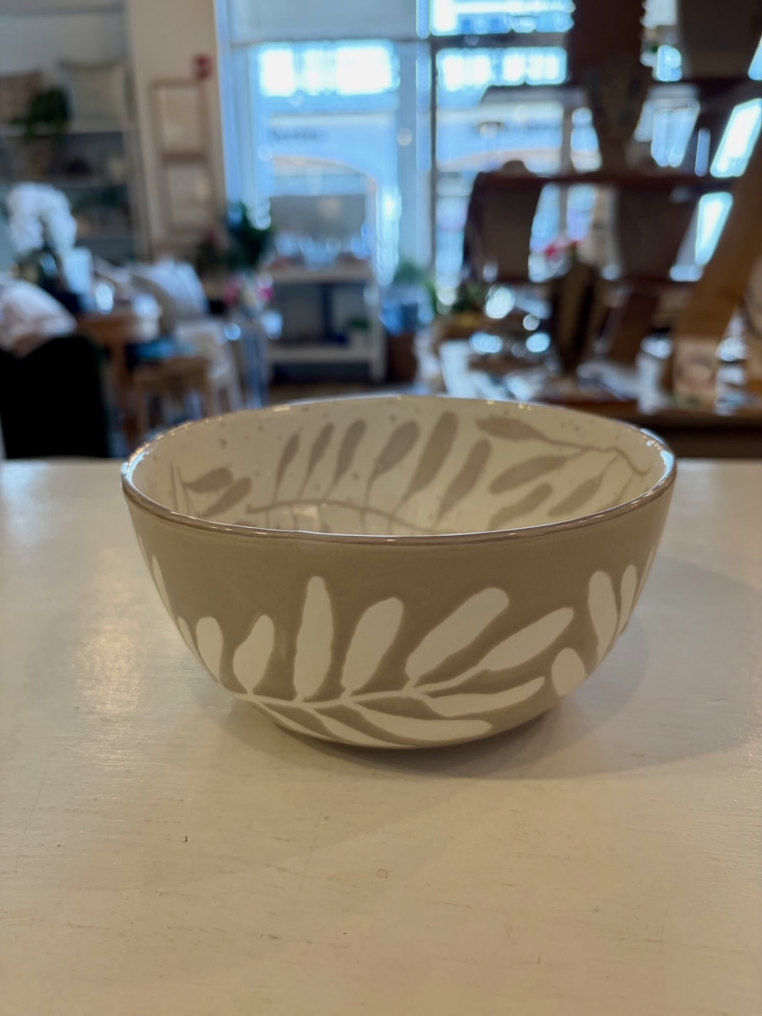 Gray & White Leaves Bowl SMALL