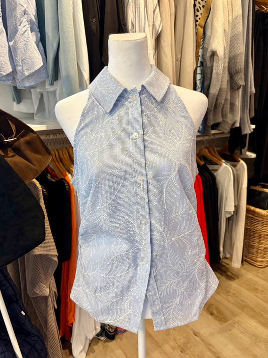 Sleeveless Blue & White Top