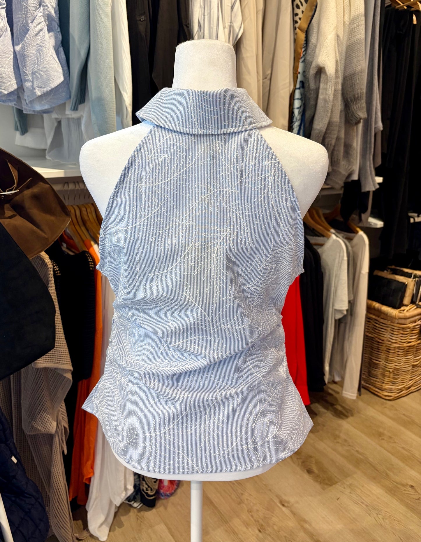 Sleeveless Blue & White Top