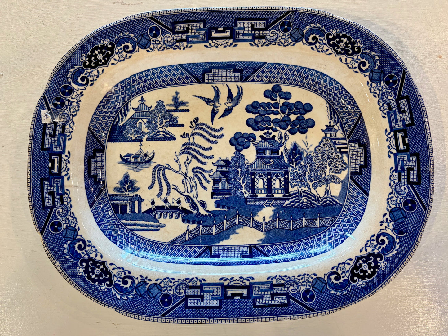 Antique Blue Willow Serving Platter