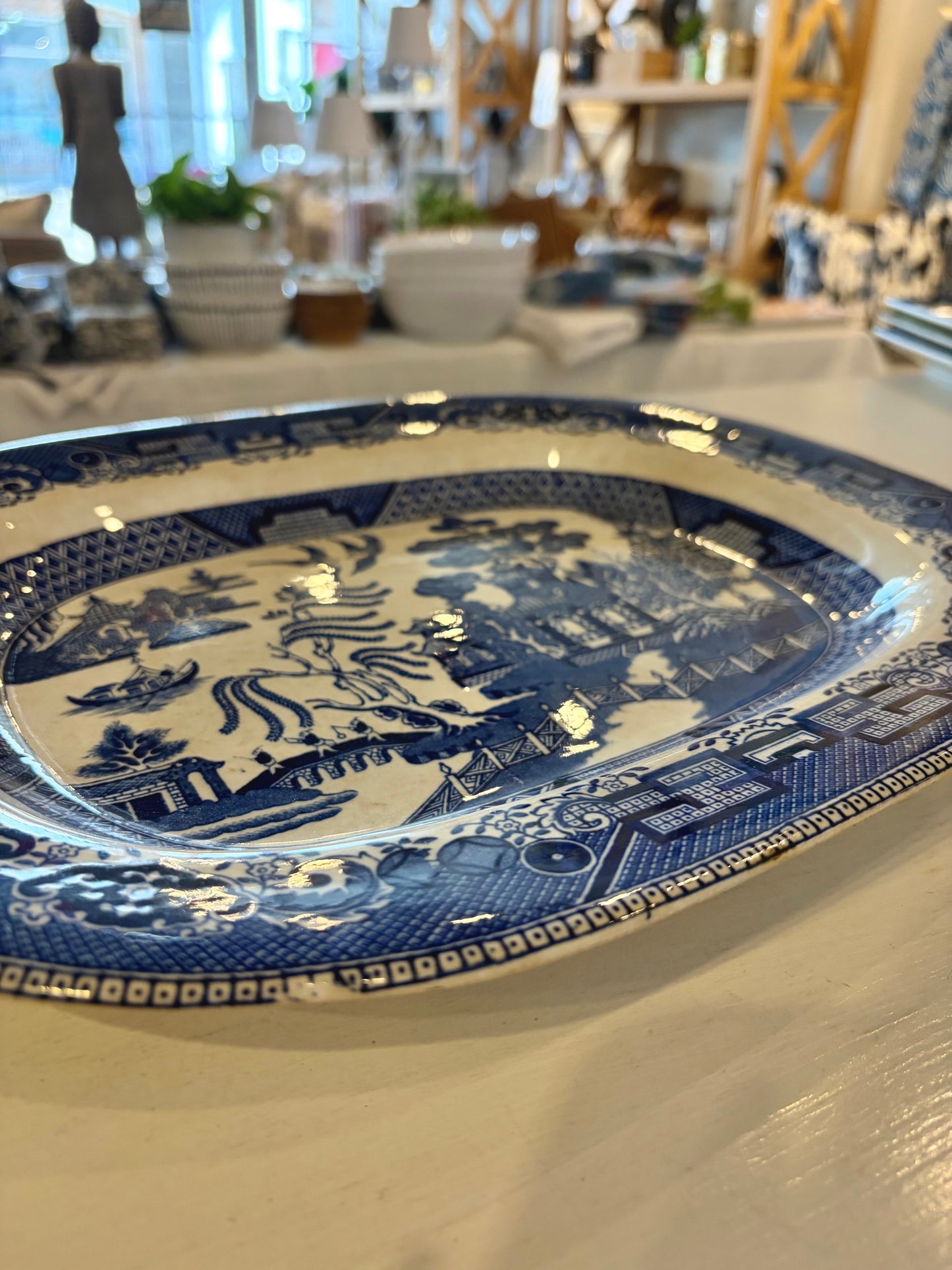 Antique Blue Willow Serving Platter