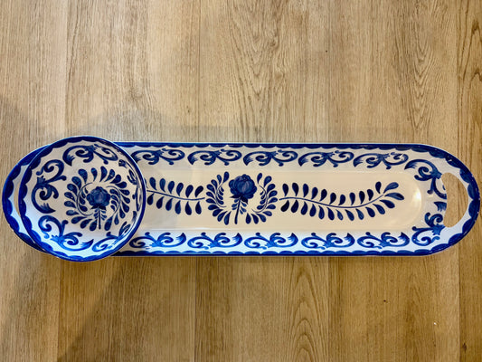 SET Blue Rose Melamine Bowl & Tray