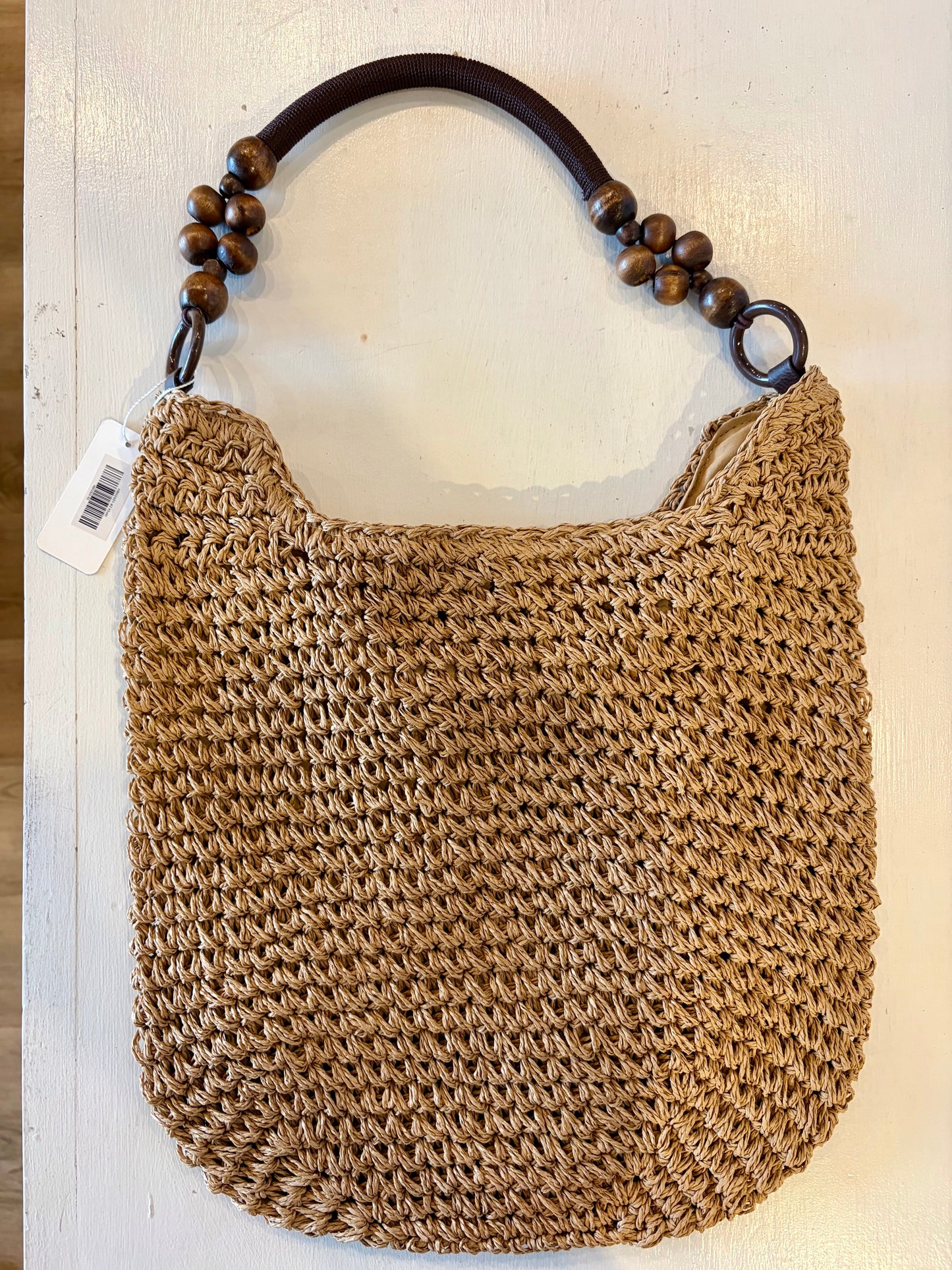 Beaded Handle Straw Bag