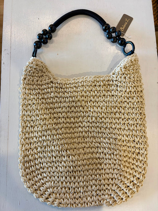 Beaded Handle Straw Bag