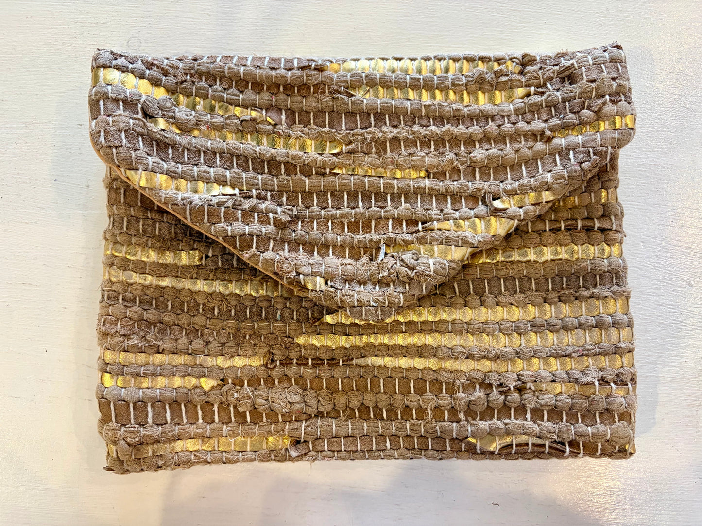 Woven Gold Envelope Clutch Purse