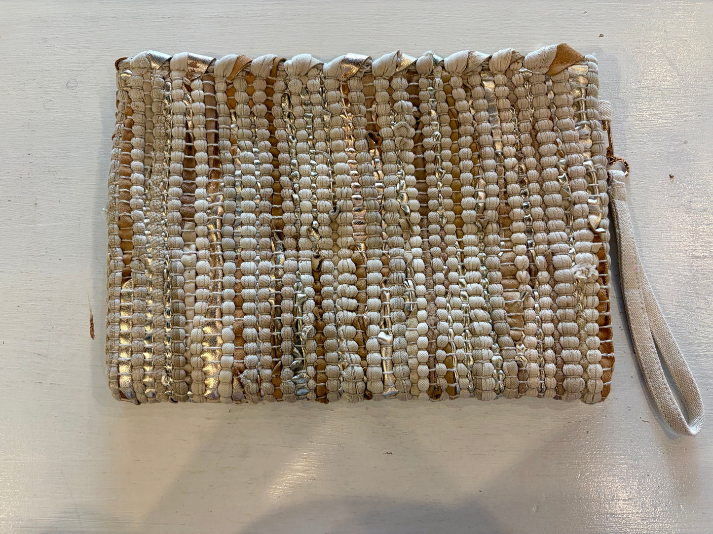 Gold & Natural Woven Wristlet Purse