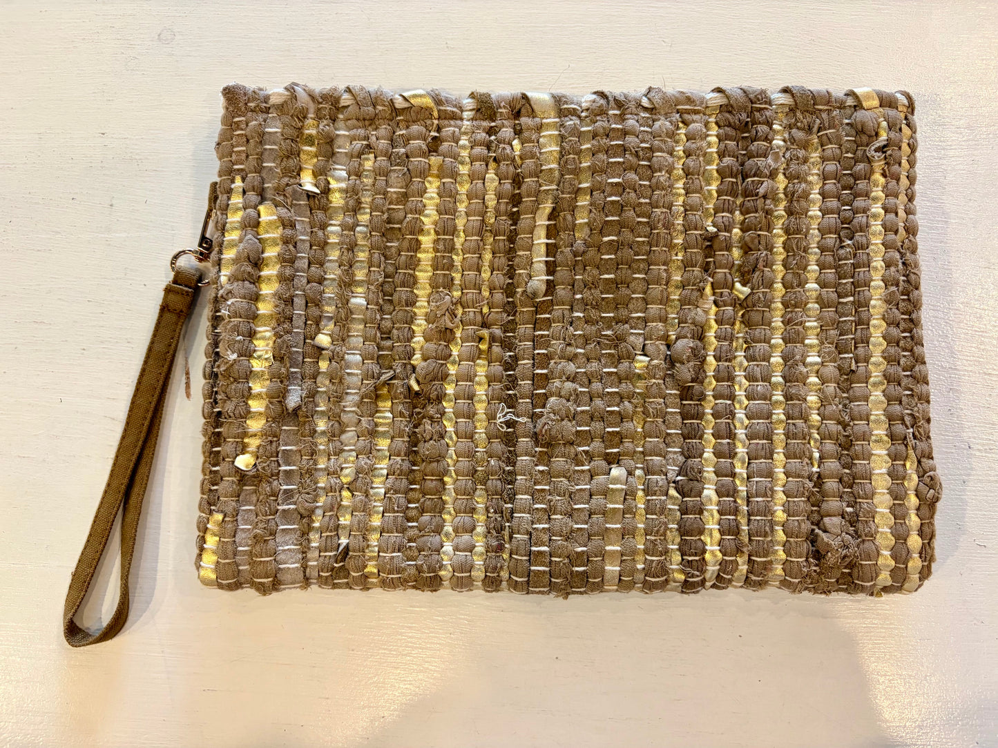 Gold & Natural Woven Wristlet Purse