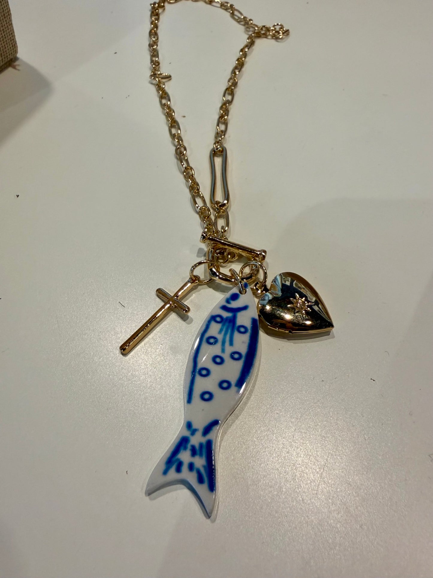 Blue Fish & Gold Charms Necklace