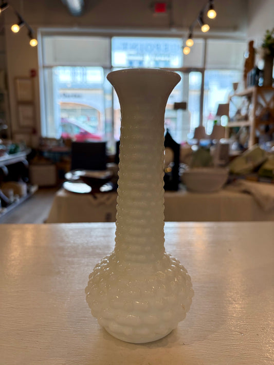 White Hobnail Bud Vase