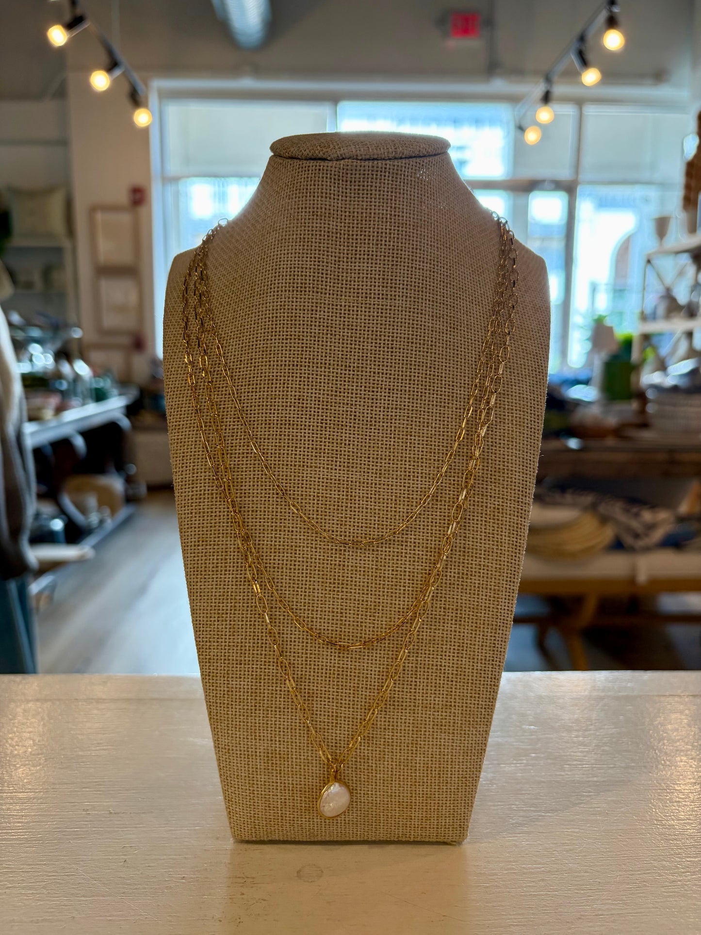 Layered Gold Necklace with Pearl