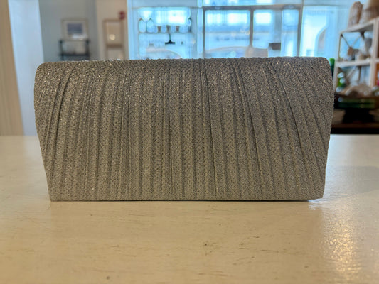 Silver Pleated Evening Crossbody Clutch