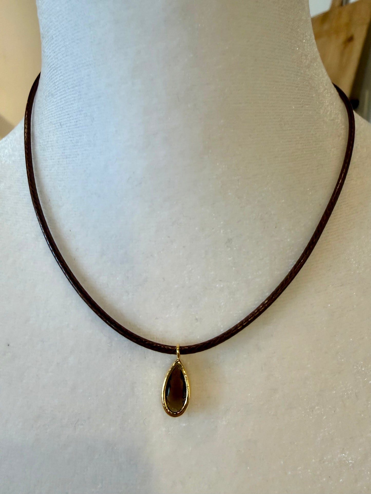 Amber Teardrop Pendant Cord Necklace