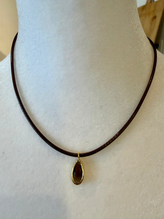 Amber Teardrop Pendant Cord Necklace