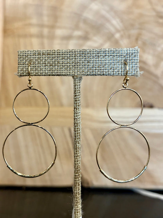 Textured Gold Two Circles Earrings