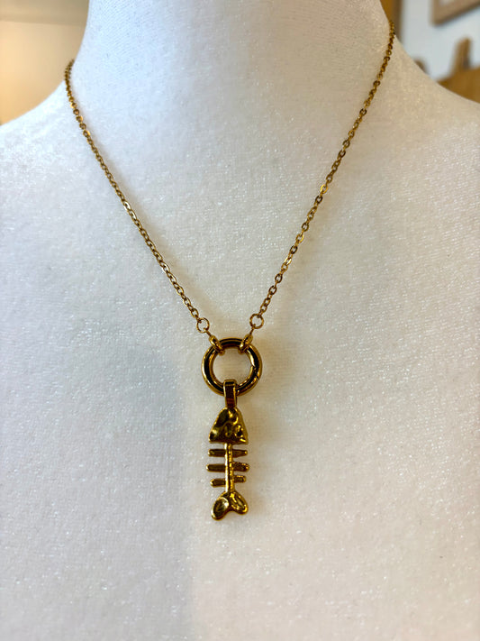 Gold Fish Skeleton Necklace