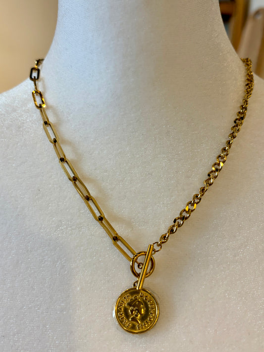 Split Chain Gold Coin Necklace