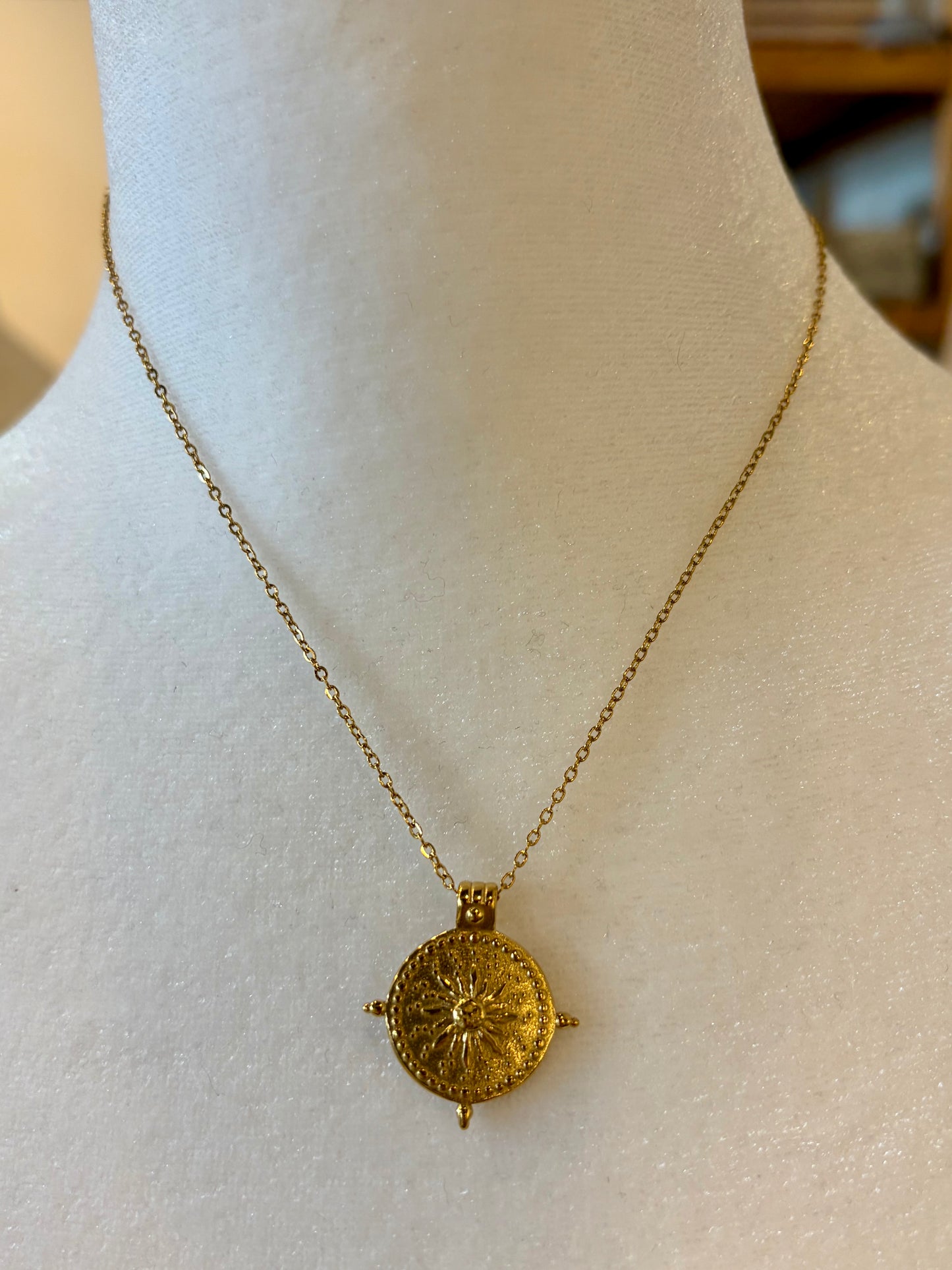 Sundial Pendant Gold Necklace