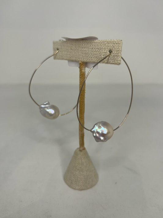Silver Pearl Hoop Earrings